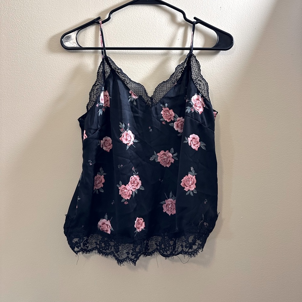 Dainty rose lace trim satin tank